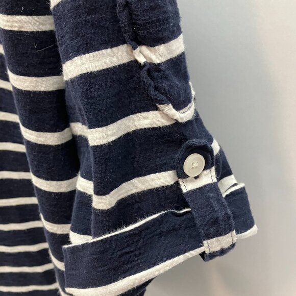 VTG Tommy Hilfiger Womens Navy White Striped Roll Tab Short Sleeve Top Size XL - Picture 3 of 6